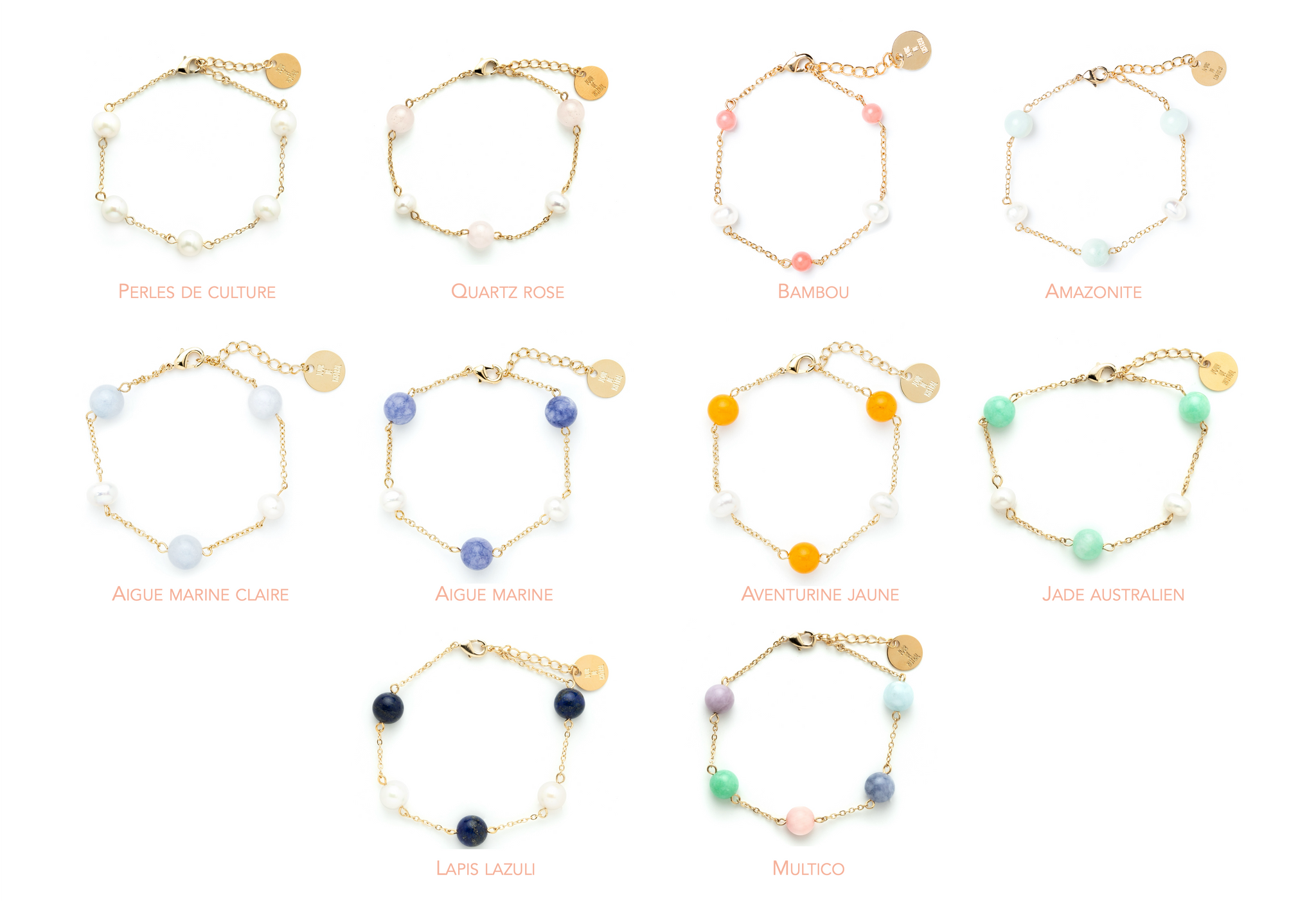 Bracelet En Plaqué Or 18 Carats Avec Pierres Naturelles Aventurine Et Aigue-Marine - Neuf Avec étiquettes